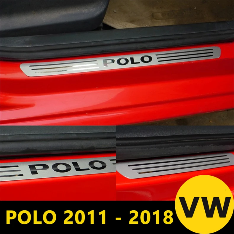4 шт./лот Накладка на порог двери автомобиля подходит для VW POLO 2011- нержавеющая сталь Добро пожаловать педали крышка