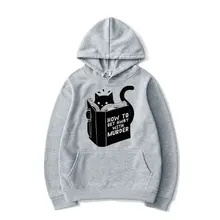 

Black Cat Reading Book Paired Hoodies Mens How To Get Away With Murder Tracksuit Man Vintage Korean Tops Comfortable Women's