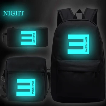 

Cool Luminous Eminem Backpack 3pcs Set Students Schoolbag With Pen Bag Shoulder Bag Boys Girls Crossbody Bag Start School Gift