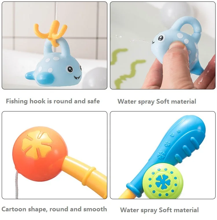 4pcs Set Bath Toys for Toddlers Colorful Floating Fishing Games with Fishes Fish Rod Baby Bathing 4