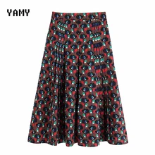 High waist Womens floral pleated Skirt Winter Autumn zora vicky ruffles Maxi Skirt faldas vintage long za Skirt Women clothing
