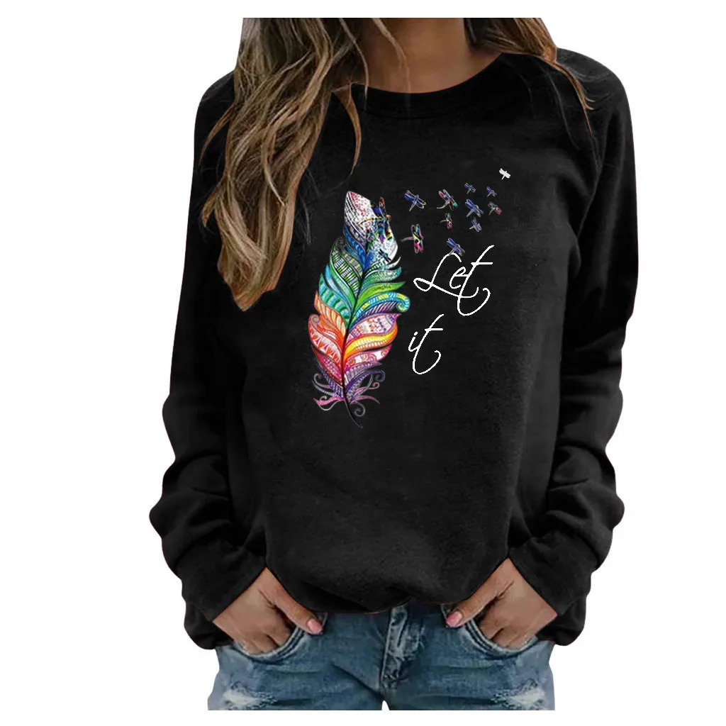 Sudadera de gran tamaño para mujer, sudadera de manga larga con estampado informal, Jersey, camisas, Top, blusa, camisa holgada informal de otoño