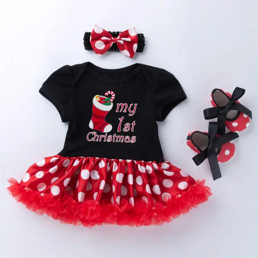 Детские ползунки Одежда для новорожденных блеск My1st Рождество маленьких девочек Санта Hoho торт пачка платье Jumpersuit повязка на голову обувь повязка на голову
