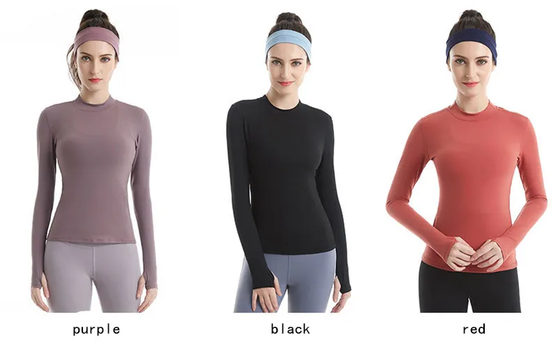 CretKoav Autumn New High Collar Yoga Top Long Sleeve T-shirt Women Elastic Slim Thumb Hole Solid Color Running Sport T-Shirt