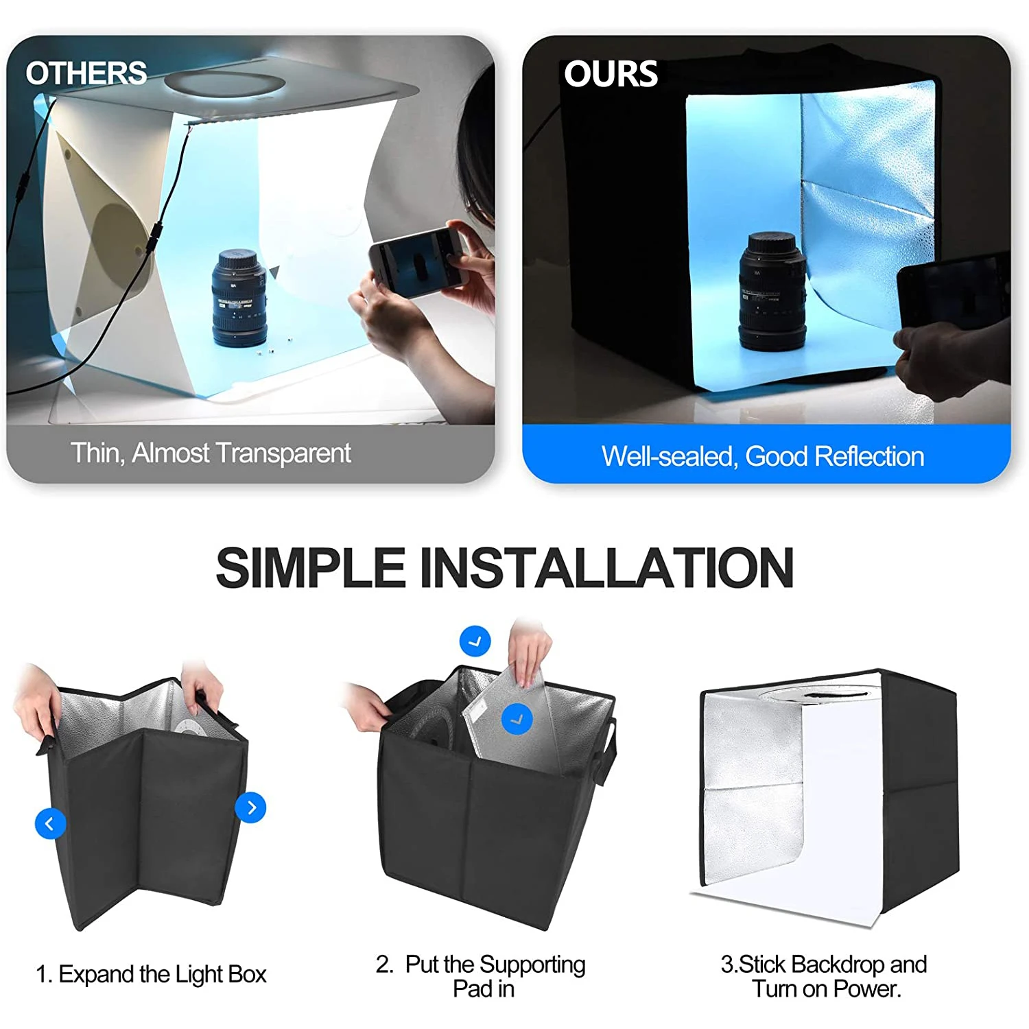 Photography Studio Light Box 12" 30cm Portable Photo Booth Dimmable Table Top Flashery Shooting Tent LED Lighting 6 Backdrops