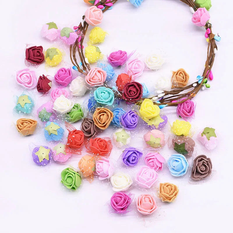 200 шт 2 см мини крошечные кружевные поролоновые головки роз Искусственные цветы «сделай сам» Скрапбукинг Свадебный венок украшения принадлежности ручной работы