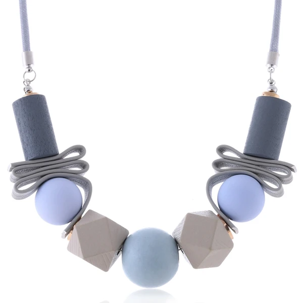 Женское Ожерелье из деревянных бусин для женщин, бисерное ожерелье s& Кулоны, массивное ожерелье, новые ювелирные изделия для подарка женщинам MX058 - Окраска металла: BLUE
