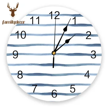 

White Blue Stripe PVC Wall Clock Modern Design Home Decor Bedroom Silent Oclock Watch Wall For Living Room