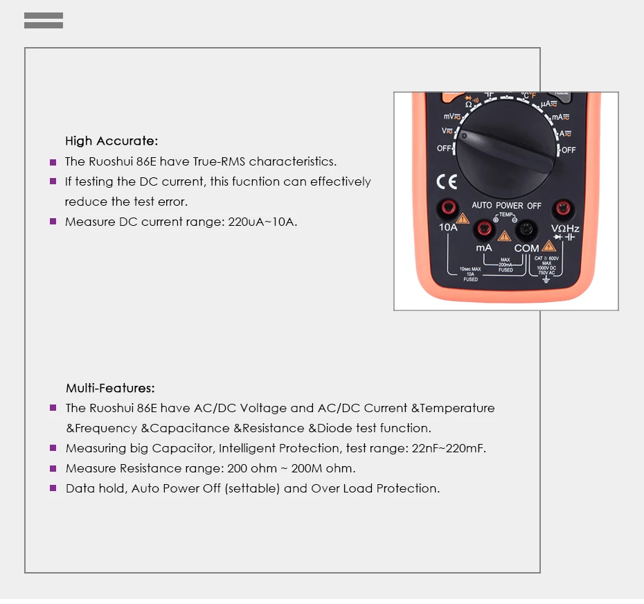 RuoShui 86E цифровой мультиметр Max. Display22000 мультиметр цифровой отсчетов Автоматический диапазон температурный Частотный конденсатор с usb-интерфейсом передачи мультиметр