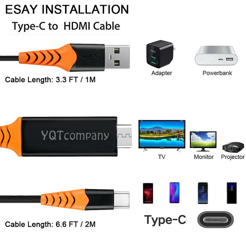 Универсальный usb-кабель 2 м/6,6 футов, адаптер типа C к HDMI HDTV AV tv, Кабель-адаптер для samsung Galaxy S10 Note 9 Macbook PC