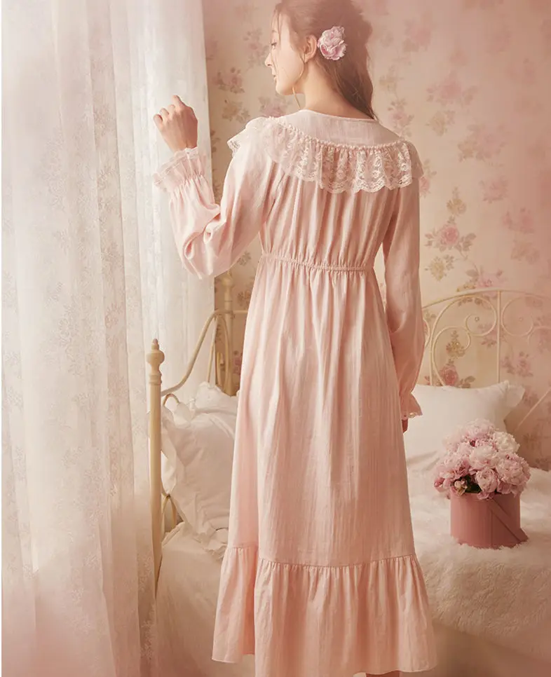 Осенняя одежда для сна Винтаж розовые пижамы с коротким рукавом ночная рубашка размера плюс Для женщин домашняя одежда ночное платье для свадьбы одежда для сна белье T606