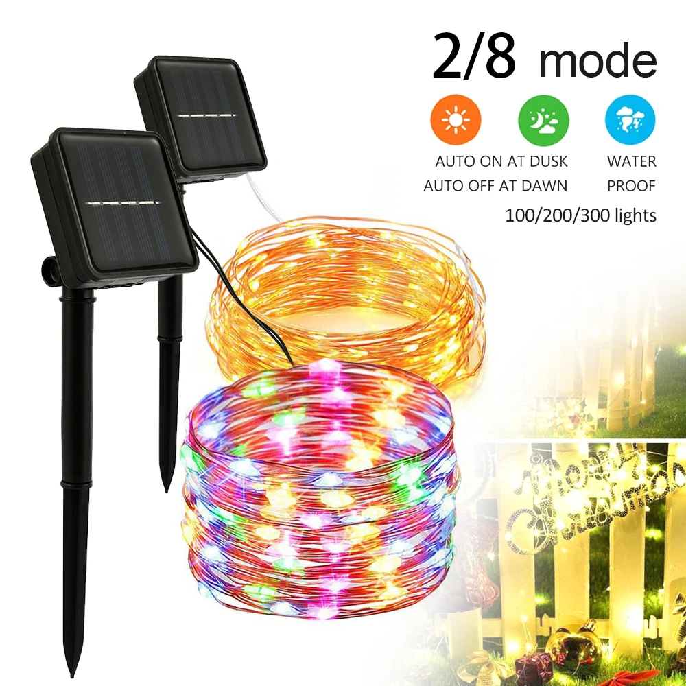 

10M/20M LED Outdoor Solar String Light Fairy String Copper Wire Lamp Solar Powered String Light for Holiday Wedding Garden Decor