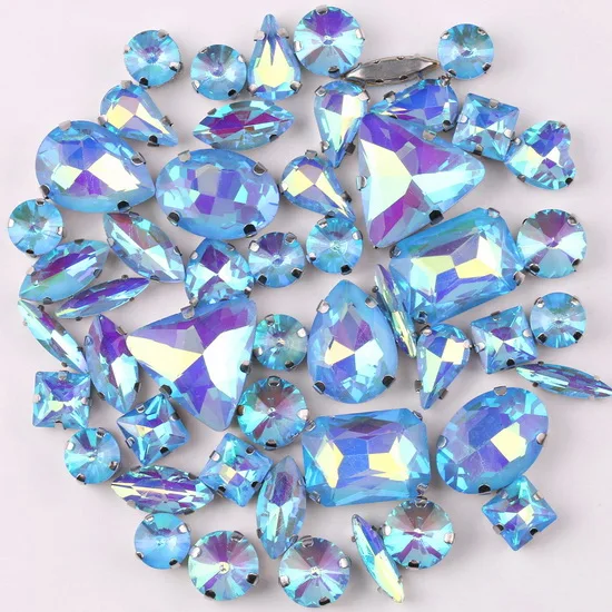 Silver Claw Setting Crystal Rhinestones - 50pcs Mixed Shapes, Clear & Jelly Candy AB