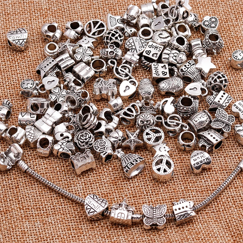Large Sale Mixed Silver Alloy Charms Beads Fit Brand Charms Bracelets Necklaces For Women More Than 1000 By Random - Beads - AliExpress