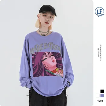 

LawFoo fall 2020 new national fashion Men's anime sleeping girl printed men's long sleeve T-shirt