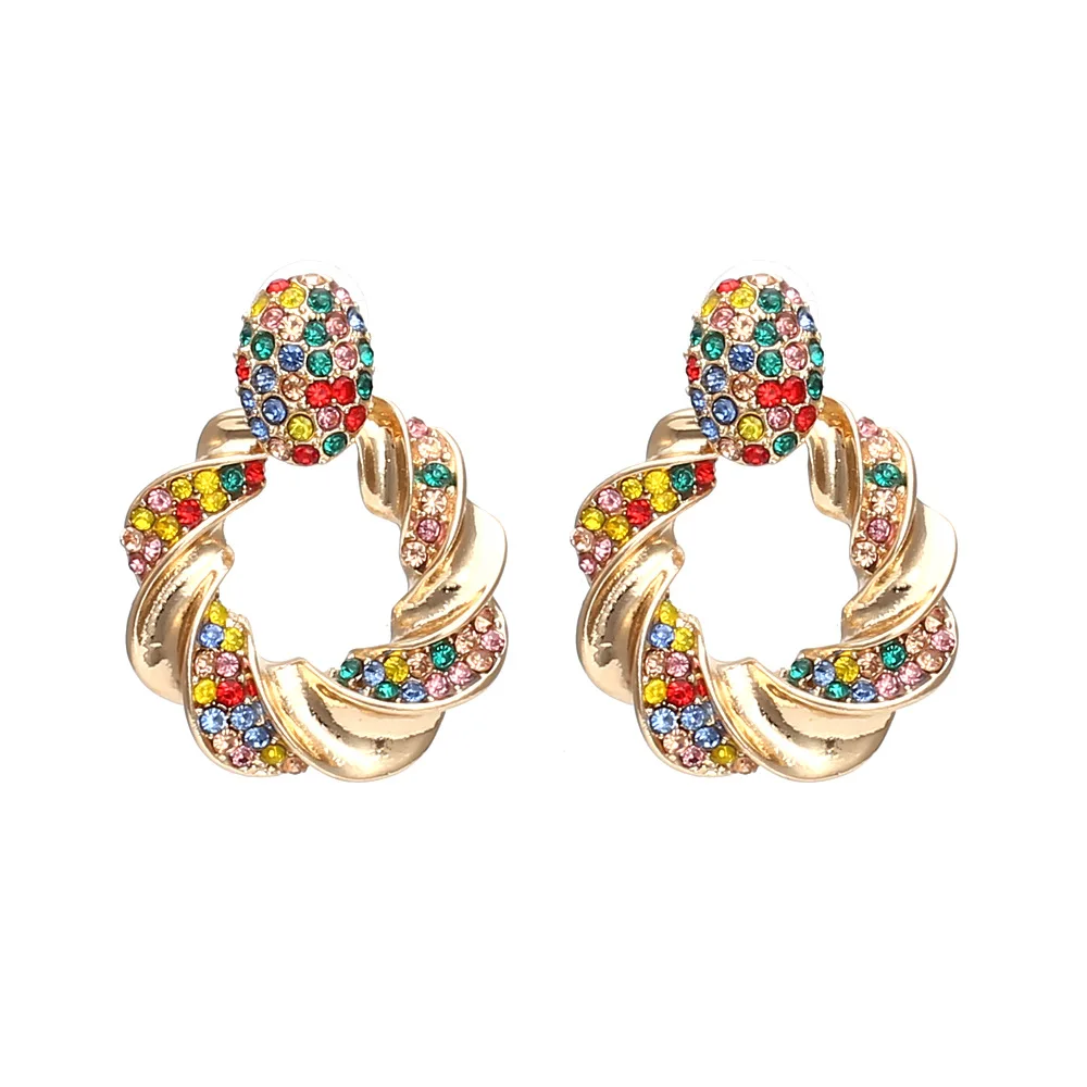 Multicolor Round Dangle Earrings Womens Fashion ZA New Design Circle Crystal Drop Ear Rings Oorbellen Jewelry Gifts | Украшения и