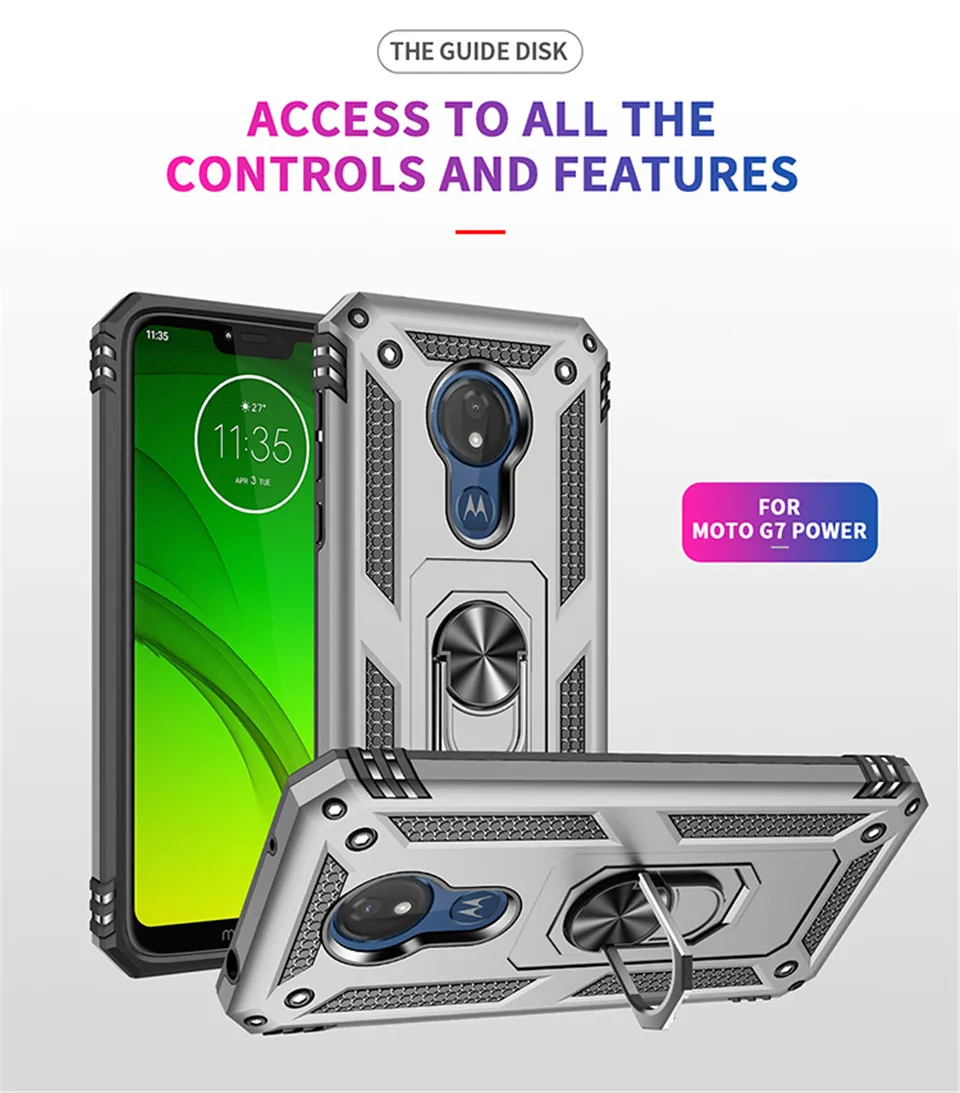 

Heavy duty Magnetic hard shockproof finger ring holder phone case cover for Motorola MOTO G7 PLUS G7 POWER case