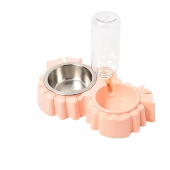 

Pet Bowl Cartoon Solid Color Plastic Cat Dog Diet Feeders Automatic Drinking Bowl Dual-use Household Double Bowl Pet Supplies