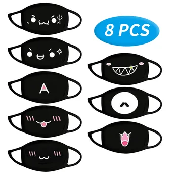 

8pcs/set Face Maskes Cute Print Black Cotton Thick Breathable Coldproof Dust Proof Pollution Face Mouth Cover Mascarillas