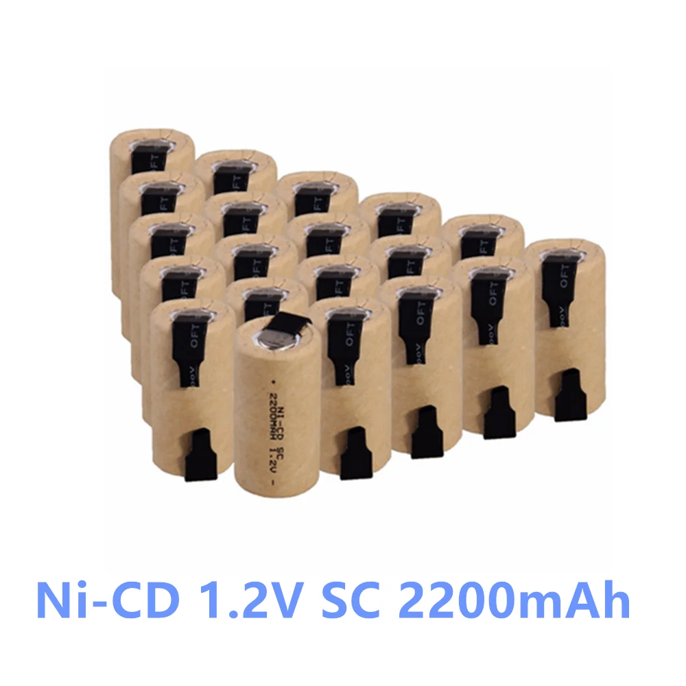 1-10pcs Screwdriver Electric Drill SC Batteries 1.2V 2200mah Sub C Ni-Cd Rechargeable Battey with Tab Power Tool NiCd SUBC Cells |