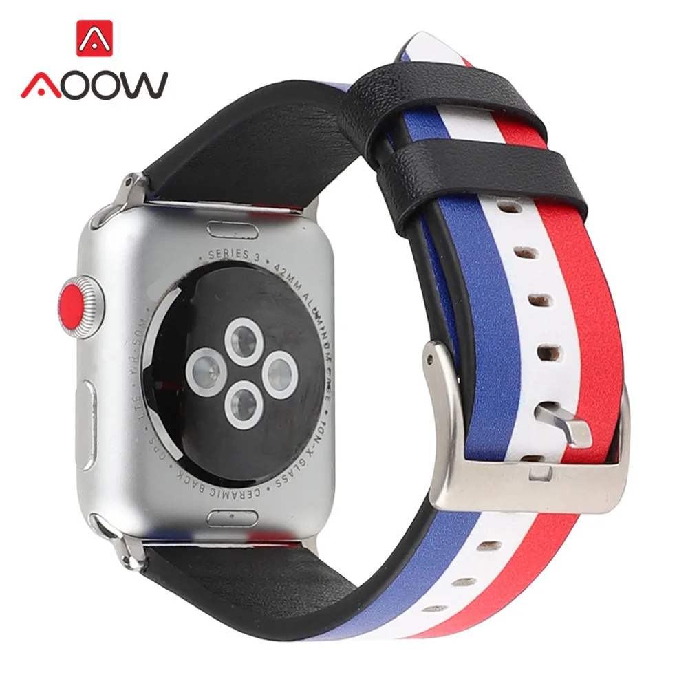 Мягкий кожаный ремешок для наручных часов Apple Watch, версии 4 40 мм 44 мм, 38 мм, 42 мм, полосатый Для мужчин Для женщин запасной браслет ремешок