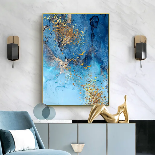 Gold Blue Marble Texture Canvas