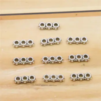 

10PCS Alloy 3Row Spacers Hardware Fittings Accessory Silver-plate DIY Loose Beads Hand Maded Necklace Bracelet Women Jewelry