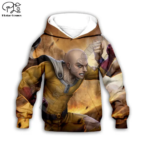 Аниме One Punch Man Hero Сайтама оппай 3D принт детские толстовки с длинными рукавами детский комплект футболка штаны для мальчиков и девочек шорты - Цвет: Kids  hoodies