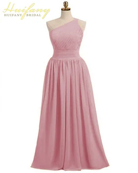 

Pretty One-shoulder Backless Bridesmaid Gown Ruched Chiffon Dress for Maid of Honor Simple A-Line Long Wedding Guest Dress
