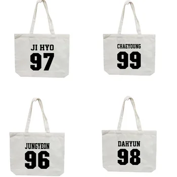 

TWICE Fashion Canvas Bag Cotton Bag Casual Simple Large Capacity Women Shopping Bag One Shoulder Bag Totes Daily Use Foldable