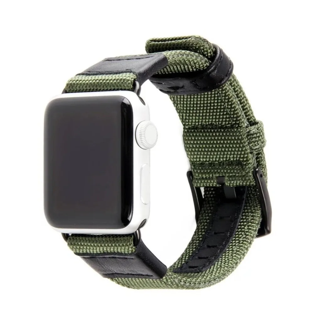 Ремешок из натуральной кожи для Apple Watch 6 5 40 44 мм нейлоновый плетеный браслет iWatch SE