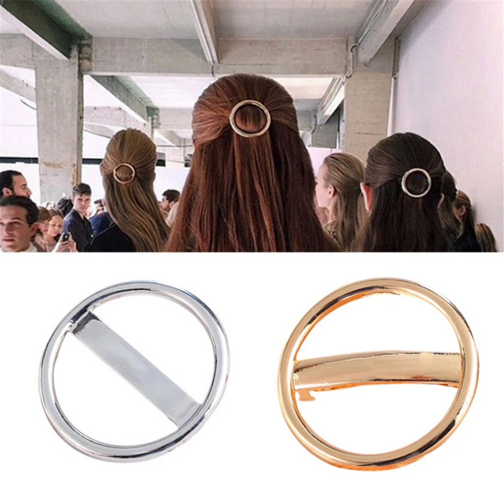 

Metal Geometric Circle Automatic Barrette Womens Girl Hair Clip Clamp Slide