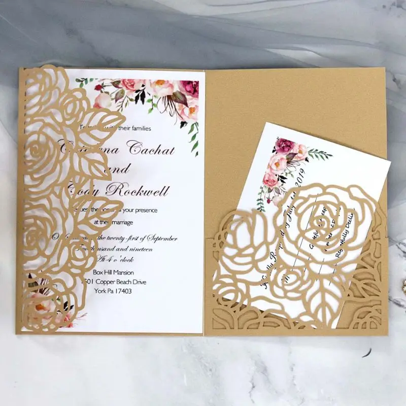  10pcs/set Laser Cut Hollow Rose Shape Wedding Invitations Card Party Supplies - 4.00031E+12