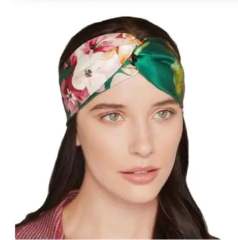 

2020 Blooms Print Silk Women Knot Headband Head Scarf Girls Satin Silk Hairband Elastic Twist Turban Headwrap Hair Accessories