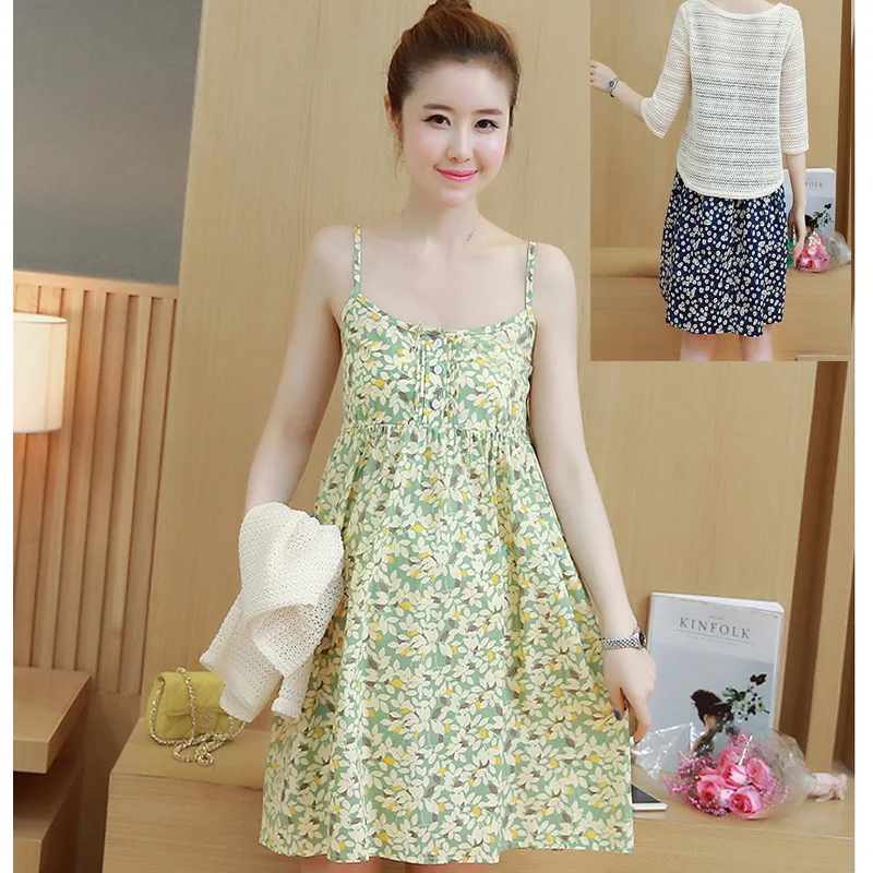 

Maternity Clothes 2019 Summer New Style Korean-style Small Floral Medium-length Dress + Versatile Tops Two-Piece Set Pregnant Wo