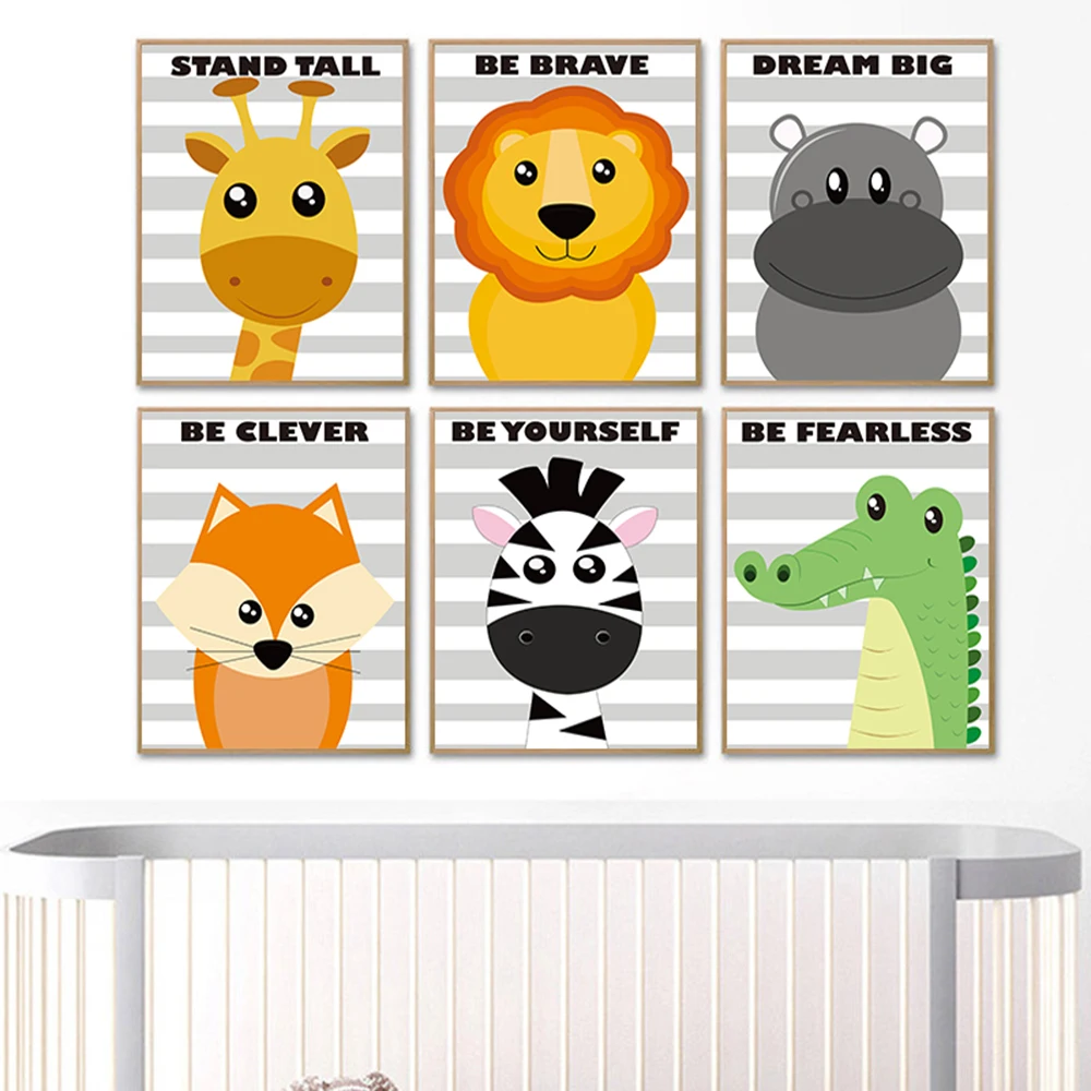 Baby Nursery Wall Art Poster Zebra Lion Canvas Print Animal Painting Decorative Picture Nordic Kids Bedroom Decoration | Дом и сад