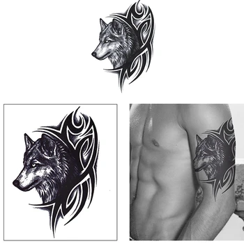 

1Pcs Men's Fashion Temporary Tattoo Stickers Brave Wolf Waterproof Arm Body Tatoo Fake Art Sticker Decor