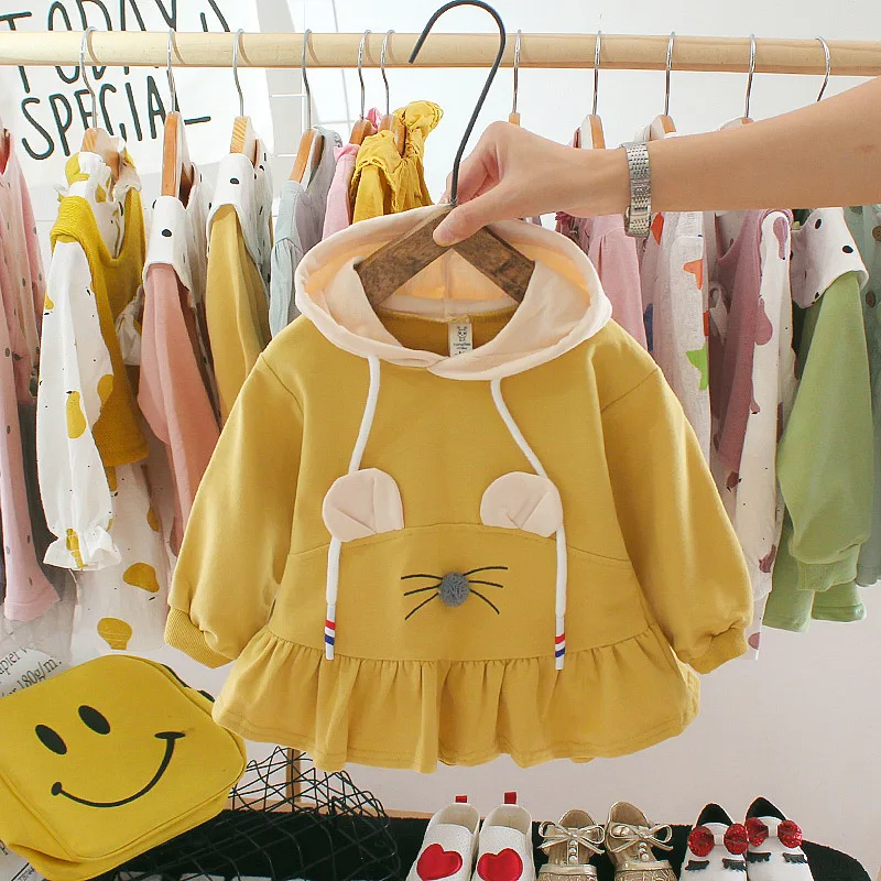 CYSINCOS/осенний свитер для малышей; одежда для маленьких девочек; толстовка с капюшоном и рисунком животных; Верхняя одежда с длинными рукавами; хлопковый топ; футболка - Цвет: Цвет: желтый