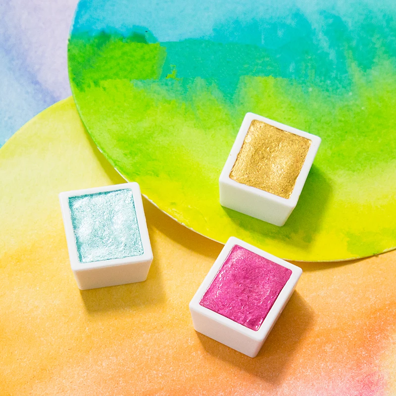 Kaufen Überlegene 12 24 48 Farben Solide Metallic Aquarell Farben Set Tragbare Perlglanz Wasser Farbe Pigment Metall Palette Kunst liefert