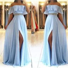 Платья для выпускного вечера с открытыми плечами, вечерние длинные платья с разрезом по бокам без бретелек, длина до пола, а-силуэт, торжественное платье Vestidos De Gala