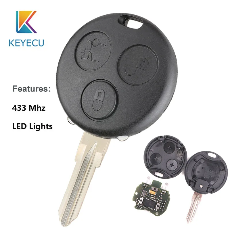 

KEYECU New Lights Remote Key Fob 3Button 433MHz for Benz Smart Fortwo Forfour City Roadster Crossblade With 2 Infrared Lights