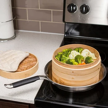 

12 Inch Bamboo Steamer,Traditional Basket Design,Food Cooking,Great for Dumplings,Vegetables,Chicken,Steam Rice -Natural