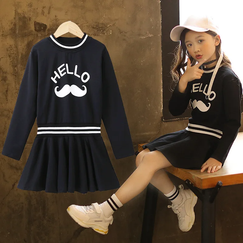 

2019 Spring And Autumn New Style Girls Pure Cotton Long-sleeved Dress Little Girl Princess Dress CHILDREN'S Cartoon Western Styl
