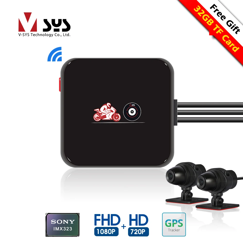 SYS VSYS M6L P6L WiFi Motorcycle DVR Dash Cam Full HD 1080P+720P Front Rear View Waterproof Motorcycle Camera Black Recorder Box