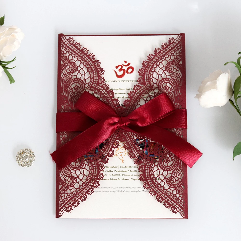  10pcs Wedding Invitations Lace Pattern Cards Laser Cut Paper Cards Announcement Greeting Postcards  - 4.00044E+12