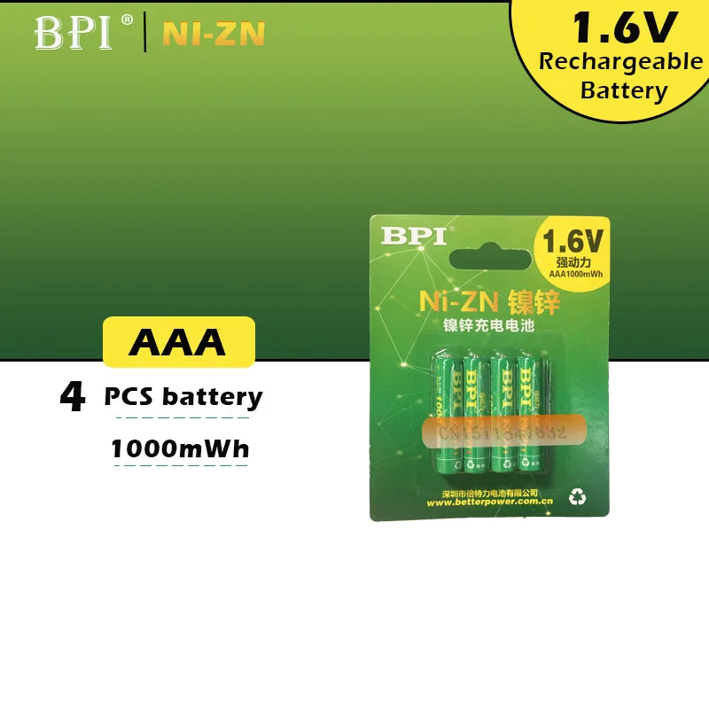 4 шт./лот оригинальные новые BPI AAA 1000mWh 1,6 V 1,5 V NI-Zn NI Zn NIZN aaa низкий саморазряд перезаряжаемые батареи 1,5 V