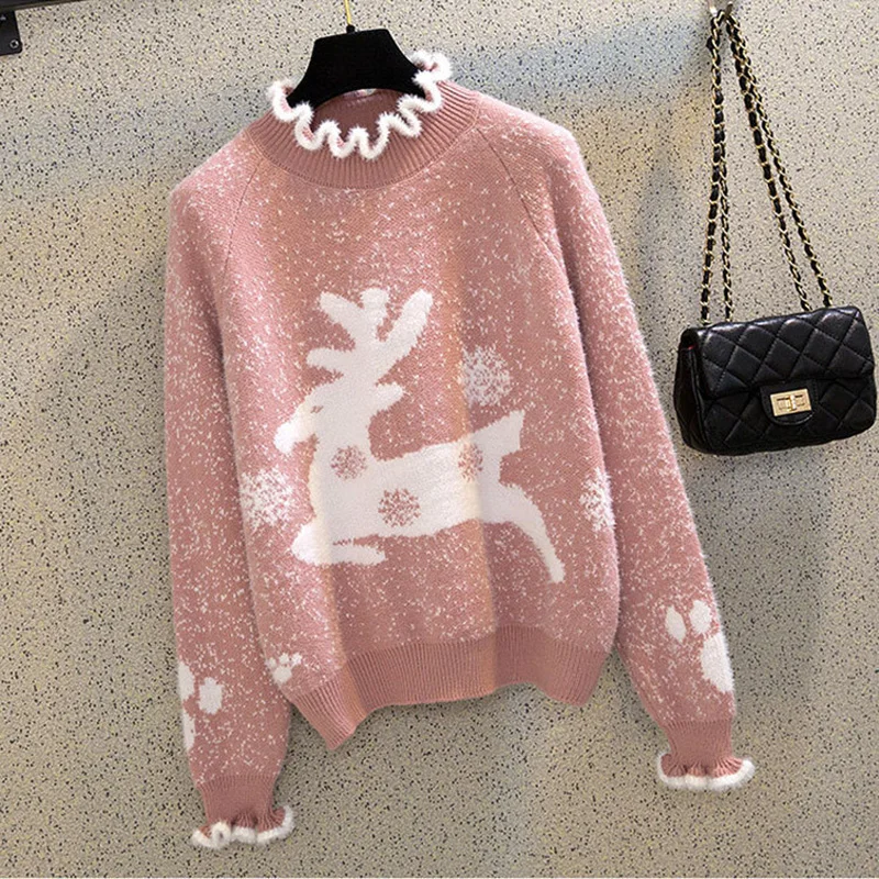 

Snowflake Imitation Mink Velvet Ugly Christmas Sweaters Women's Wild Oversize Knit Jumper Pullover Sweater Tops For Fashion