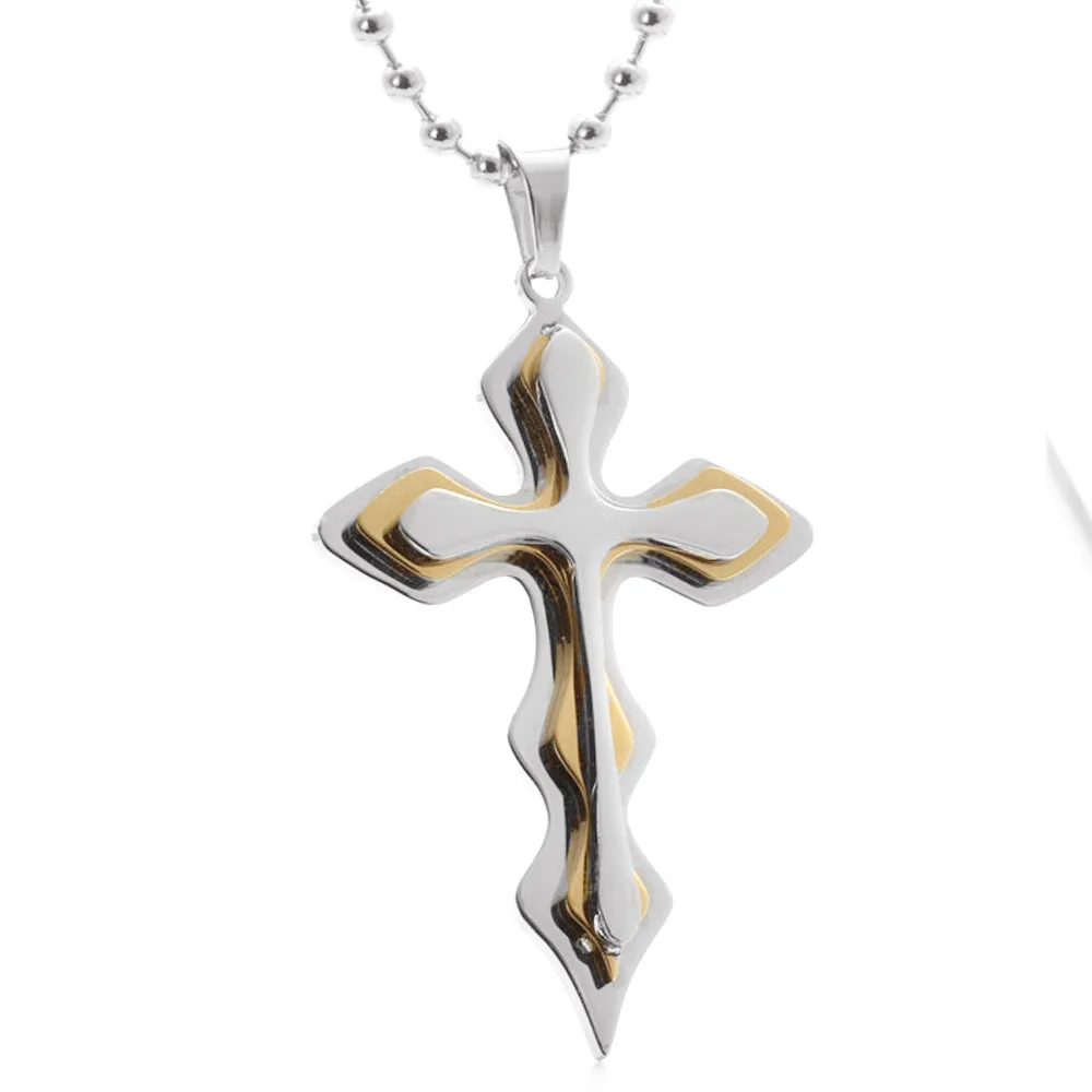 

Europe And America Titanium Steel Cross Pendant Religious Stainless Steel Three Layer Cross Necklace Ornament