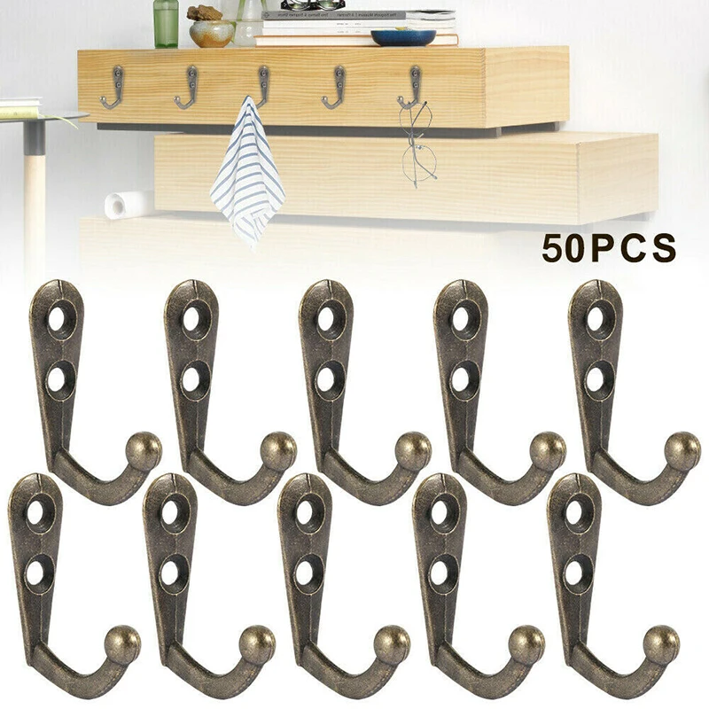50Pcs 21*12*30mm Zinc Alloy Vintage Style Rustic Cast Iron Wall Coat Hooks Hat Hook Hall Tree Hardware