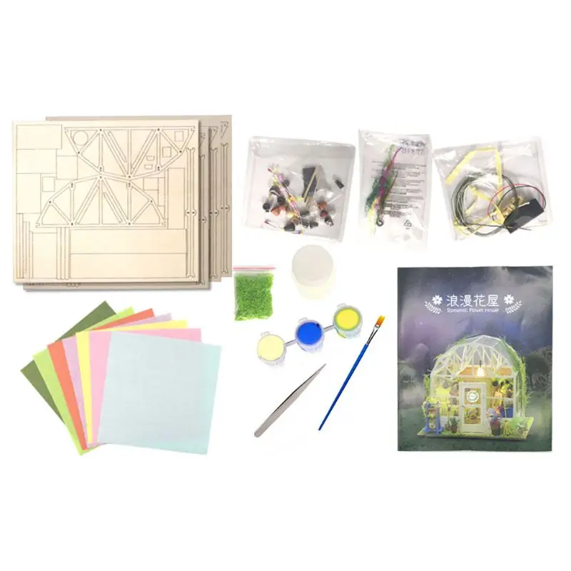 remarkable 1Set DIY Dollhouse Wooden Miniature Furniture Kit Mini Green House Best Birthday for Women and Girl